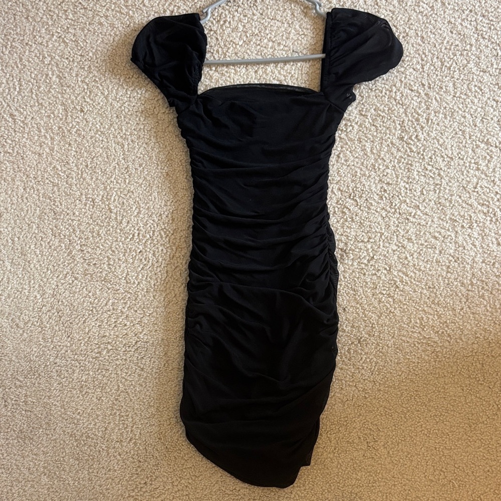 Princess Polly Black Ruched Puff-Sleeve Mini Dress